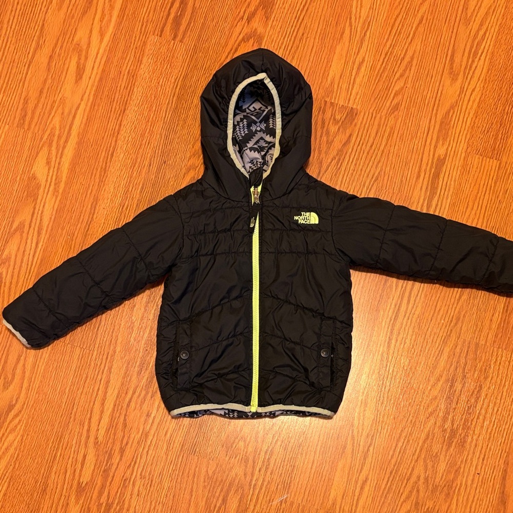 The North Face Kids Black Puffer Jacket with Yellow Trim